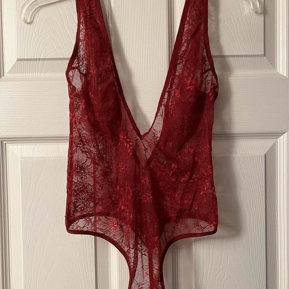Victoria's Secret Red Lace Bodysuit Chemise